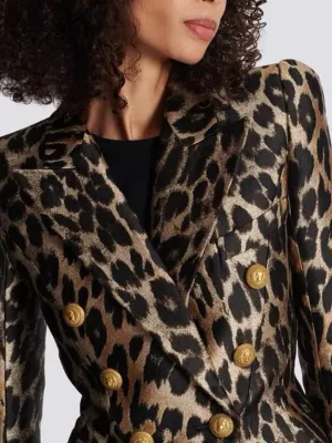 2023 High quality retro print elastic slim two-piece suit contrast leopard print slim version long sleeve suit coat women jacket