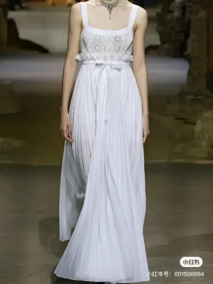 100% Cotton Women Luxury Designer Maxi Dress White